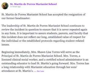 St. Martin de Porres, Trayson Paul, headmaster, apology, Catholic School, New York, John Holian