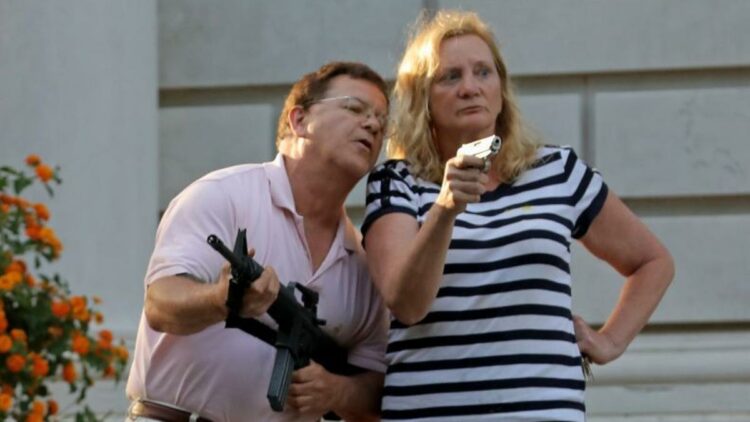 Mark McCloskey, gun, protesters