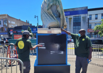 Brooklyn, New York, Floyd, George Floyd, vandalize, spray paint, statue, bust