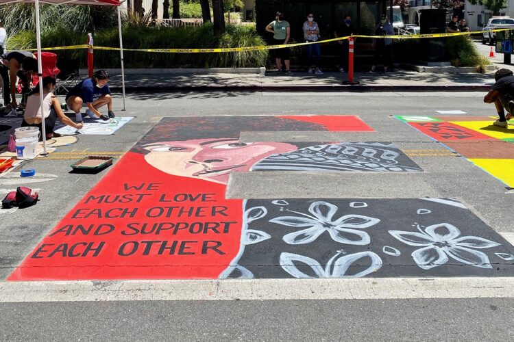 police, mural, Palo Alton, distress, rights