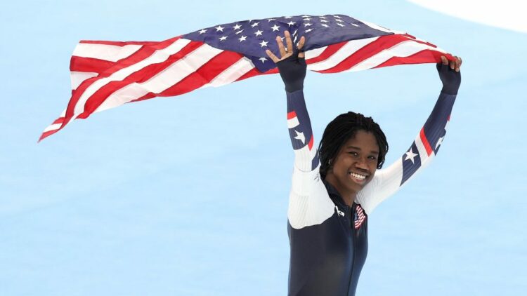 Erin Jackson, US, Champion, Gold Medal, Speed Skating, Beijing, Games, Winter, Olympics.