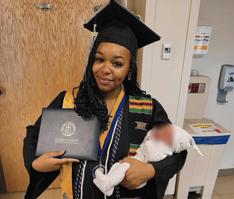 New Orleans Woman Jayda Sayles Dillard University HBCU college graduate hospital baby